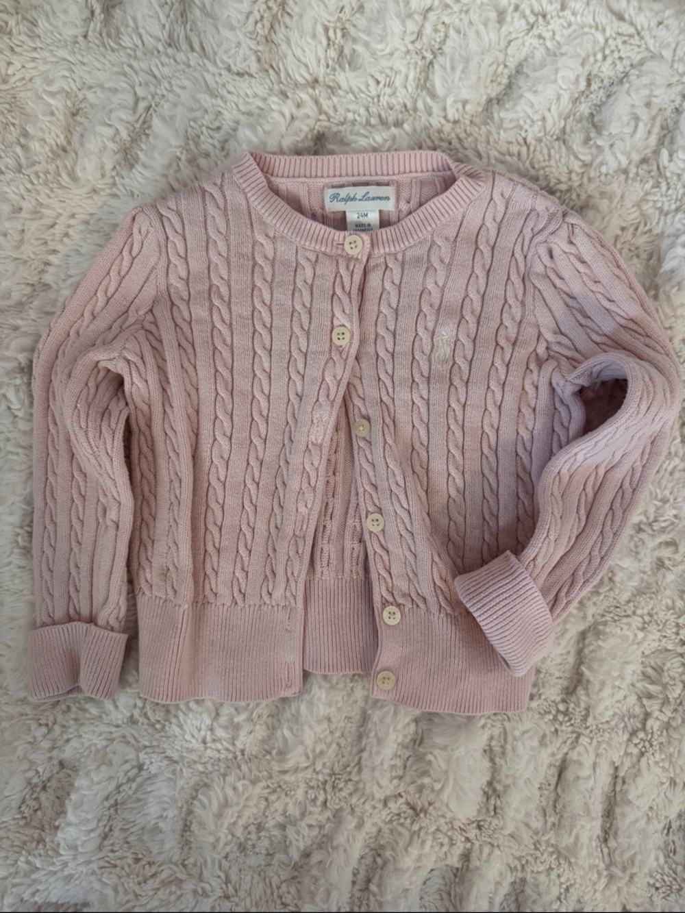 Ralph Lauren Light Pink Cable-Knit Button Cardigan